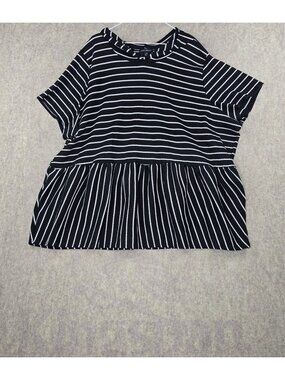 Lane Bryant Black/White Striped Short Sleeve Peplum Blouse Plus Size 34/36